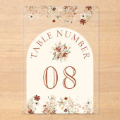Terracotta Wildflower Cream Acrylic Table Number Acryl Uitnodigingen (Voorkant)