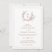 Terracotta  Wildflower Crest Monogram Bruiloft Kaart (Voorkant)