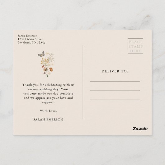 Terracotta Wildflower Dank u Briefkaart (Achterkant)