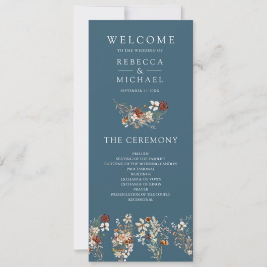 Terracotta Wildflower Dusty Blue Wedding Program (Voorkant)