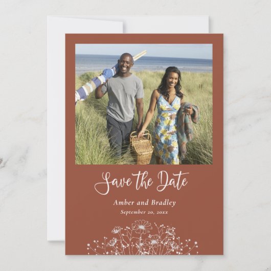 Terracotta Wildflower Eenvoudige Foto QR Code Brui Kaart (Voorkant)