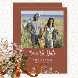 Terracotta Wildflower Eenvoudige Foto QR Code Brui Kaart