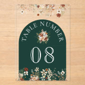 Terracotta Wildflower Emerald Acrylic Table Number Acryl Uitnodigingen (Voorkant)