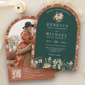 Terracotta Wildflower Emerald Green Arch Wedding Kaart