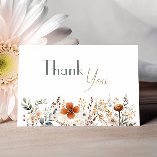 Terracotta Wildflower Genderneutraal Baby shower Bedankkaart