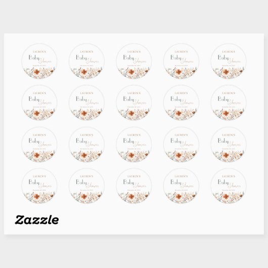 Terracotta Wildflower Genderneutraal Baby shower Ronde Sticker (Vel)