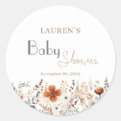 Terracotta Wildflower Genderneutraal Baby shower Ronde Sticker (Voorkant)