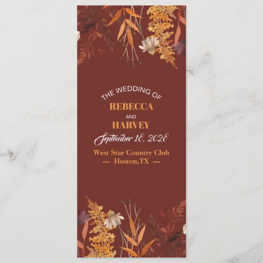 Terracotta Wildflower herfst herfst bruiloft progr Programmakaart (Voorkant)