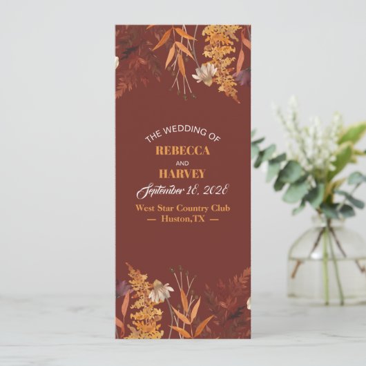 Terracotta Wildflower herfst herfst bruiloft progr Programmakaart (Staand voorkant)