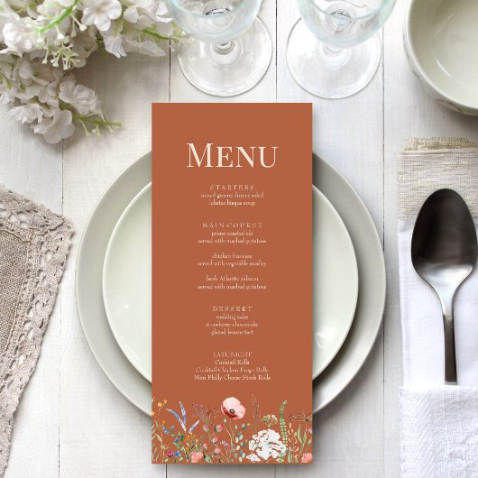 Terracotta Wildflower Meadow Bruiloft Menu Kaart