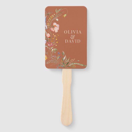 Terracotta Wildflower Meadow Bruiloft Programma Handwaaier (Voorkant)