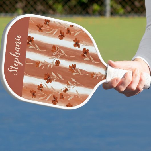 Terracotta Wildflower Mongram Name Boho Pattern Pickleball Paddle