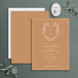 Terracotta Wildflower Monogram Crest Wedding Kaart