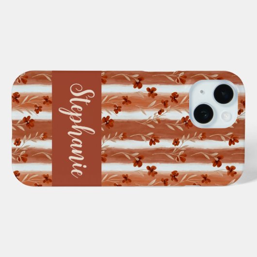 Terracotta Wildflower Monogram Name Boho Case-Mate iPhone Case (Achterkant (horizontaal))