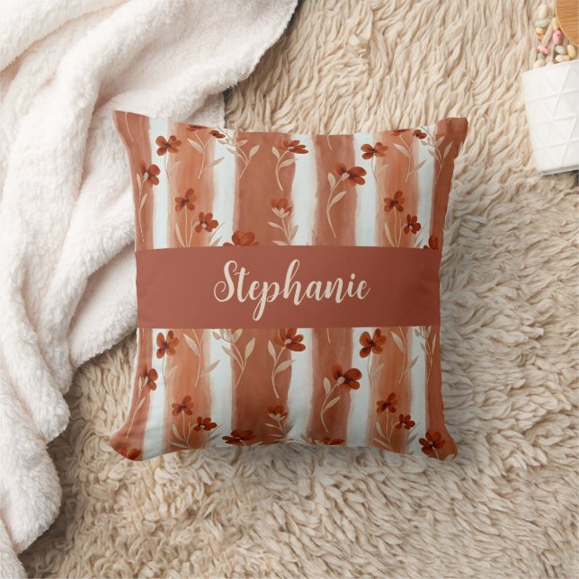 Terracotta Wildflower Monogram Name Boho  Kussen (Deken)