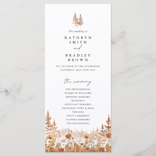 Terracotta Wildflower Mountain Wedding Ceremony Programmakaart (Voorkant)