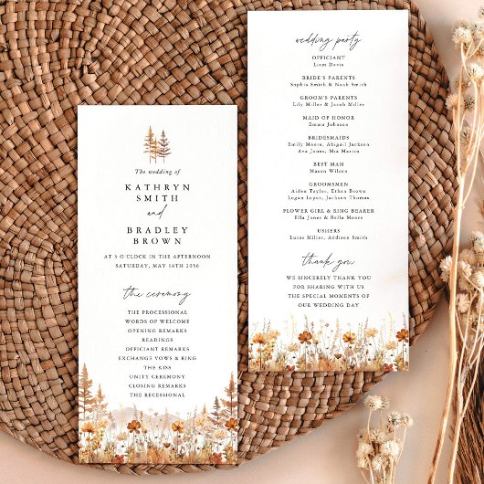 Terracotta Wildflower Mountain Wedding Ceremony Programmakaart