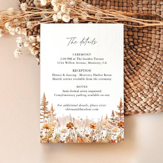 Terracotta Wildflower Mountain Wedding Details, Informatiekaartje