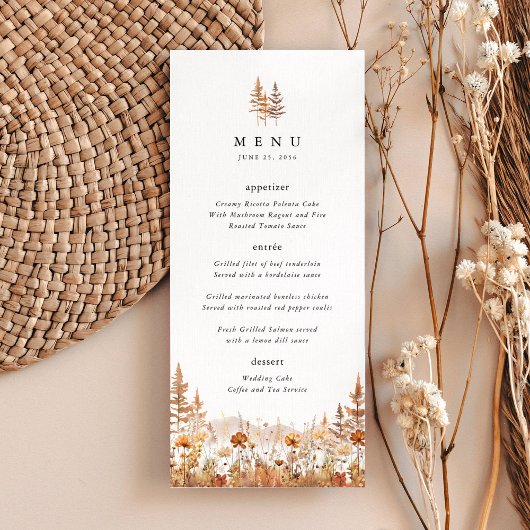 Terracotta Wildflower Mountain Wedding Reception Menu