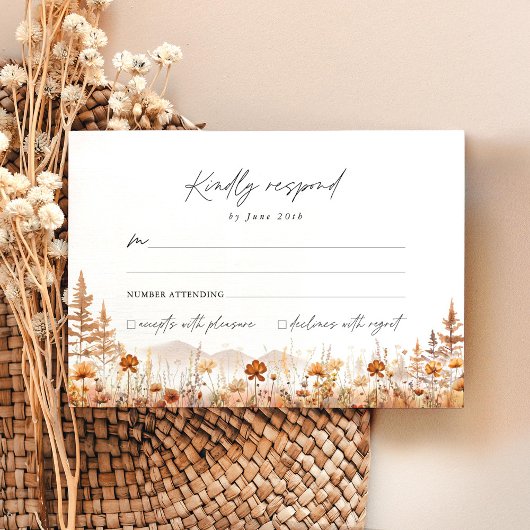 Terracotta Wildflower Mountain Wedding RSVP Kaartje