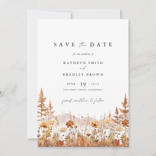 Terracotta Wildflower Mountain Wedding Save The Date (Voorkant)