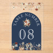 Terracotta Wildflower Navy Acrylic Table Number Acryl Uitnodigingen (Voorkant)