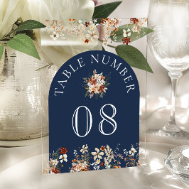 Terracotta Wildflower Navy Acrylic Table Number Acryl Uitnodigingen