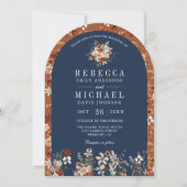 Terracotta Wildflower Navy Blue Arch Wedding Kaart (Voorkant)