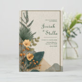 Terracotta Wildflower & Palm Desert Wedding Kaart (Staand voorkant)