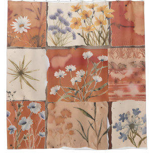 Terracotta Wildflower Patchwork Boho Rustic Spring Douchegordijn