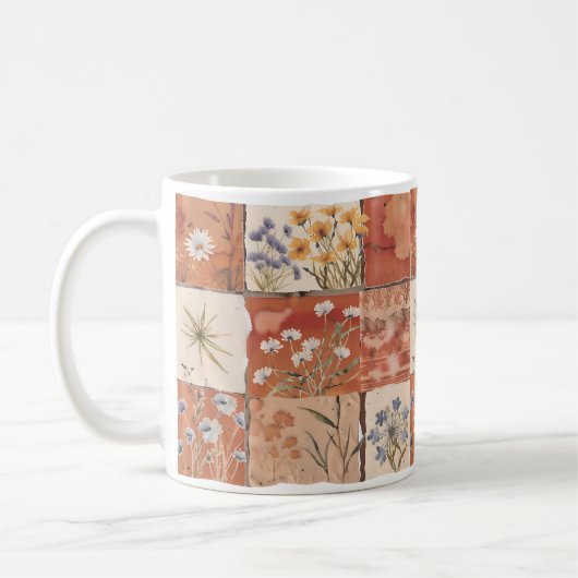Terracotta Wildflower Patchwork Rustiek Boho Sprin Koffiemok (Links)