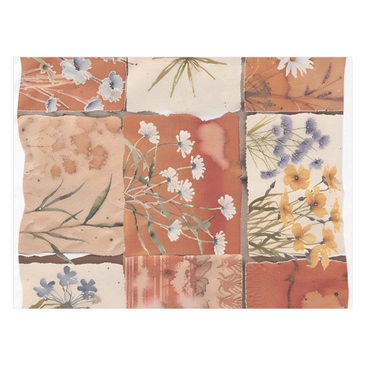 Terracotta Wildflower Patchwork Rustiek Boho Sprin Tafelkleed (Voorkant (Horizontaal))