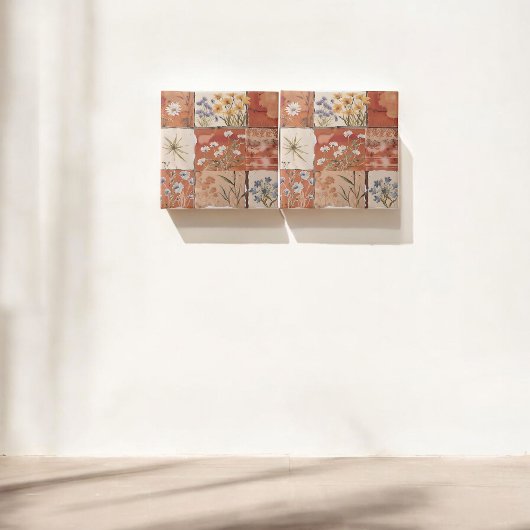 Terracotta Wildflower Patchwork Rustiek Boho Sprin Tegeltje