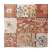 Terracotta Wildflower Patchwork Rustiek Boho Sprin Tegeltje (Voorkant)