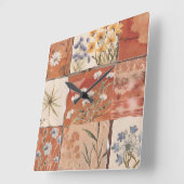 Terracotta Wildflower Patchwork Rustiek Boho Sprin Vierkante Klok (Hoek)