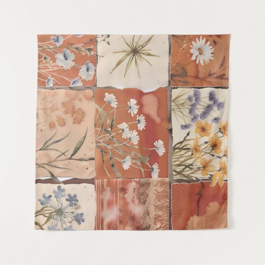 Terracotta Wildflower Patchwork Rustiek Boho Sprin Wandkleed (Voorkant (horizontaal))