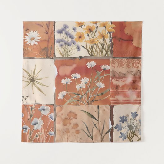 Terracotta Wildflower Patchwork Rustiek Boho Sprin Wandkleed (Voorkant)