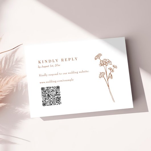 Terracotta Wildflower QR Code Bruiloft RSVP Kaartje