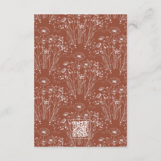 Terracotta Wildflower QR Code Details Bruiloft Informatiekaartje (Achterkant)