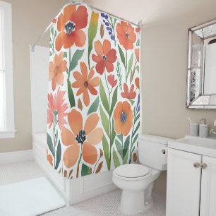 Terracotta Wildflower Rustiek Boho Badkamer Decor Douchegordijn