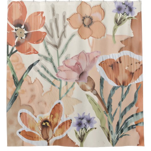 Terracotta Wildflower Rustiek Boho Badkamer Decor Douchegordijn (Voorkant)