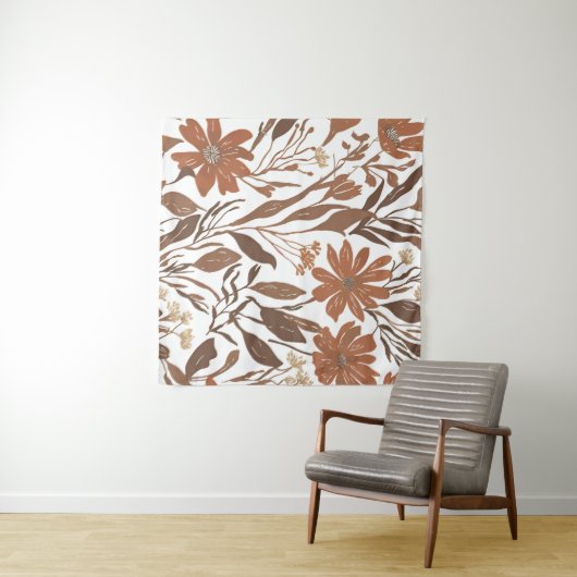 Terracotta Wildflower Rustiek Boho Muur Hangen Wandkleed (In Situ (horizontaal))