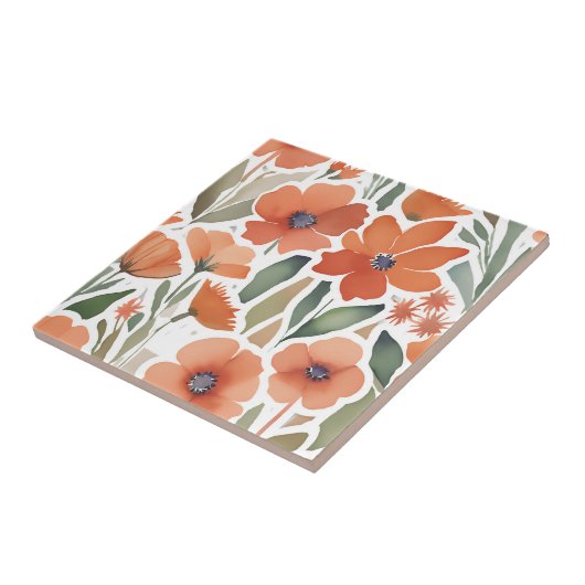 Terracotta Wildflower Rustiek Boho Wall Accent Tegeltje (Zijkant)