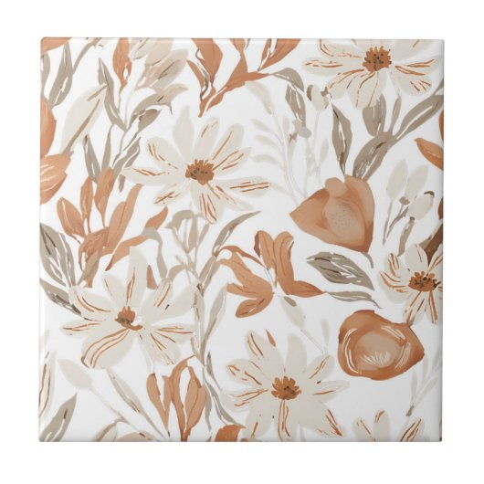 Terracotta Wildflower Rustiek Boho Wall Accent Tegeltje (Voorkant)