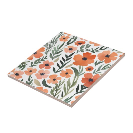 Terracotta Wildflower Rustiek Boho Wall Accent Tegeltje (Zijkant)