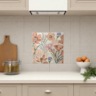 Terracotta Wildflower Rustiek Boho Wall Accent Tegeltje