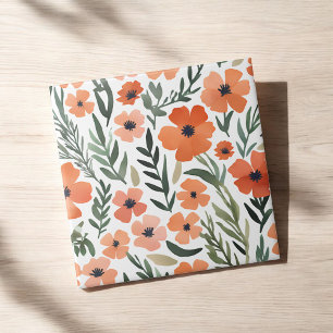 Terracotta Wildflower Rustiek Boho Wall Accent Tegeltje