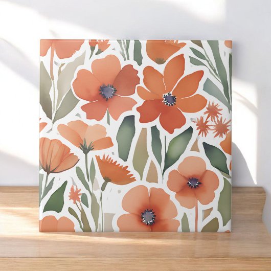Terracotta Wildflower Rustiek Boho Wall Accent Tegeltje