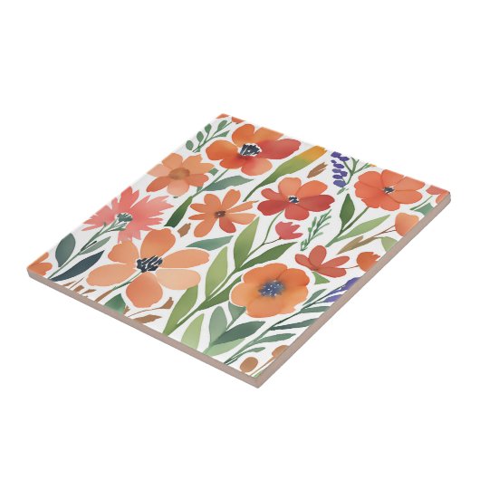 Terracotta Wildflower Rustiek Boho Wall Accent Tegeltje (Zijkant)