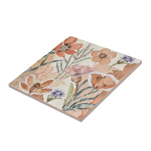 Terracotta Wildflower Rustiek Boho Wall Accent Tegeltje (Zijkant)